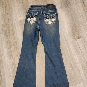 Sky Premium Collection Flare Jeans Blue Embellished Bow Pockets Size 1/2